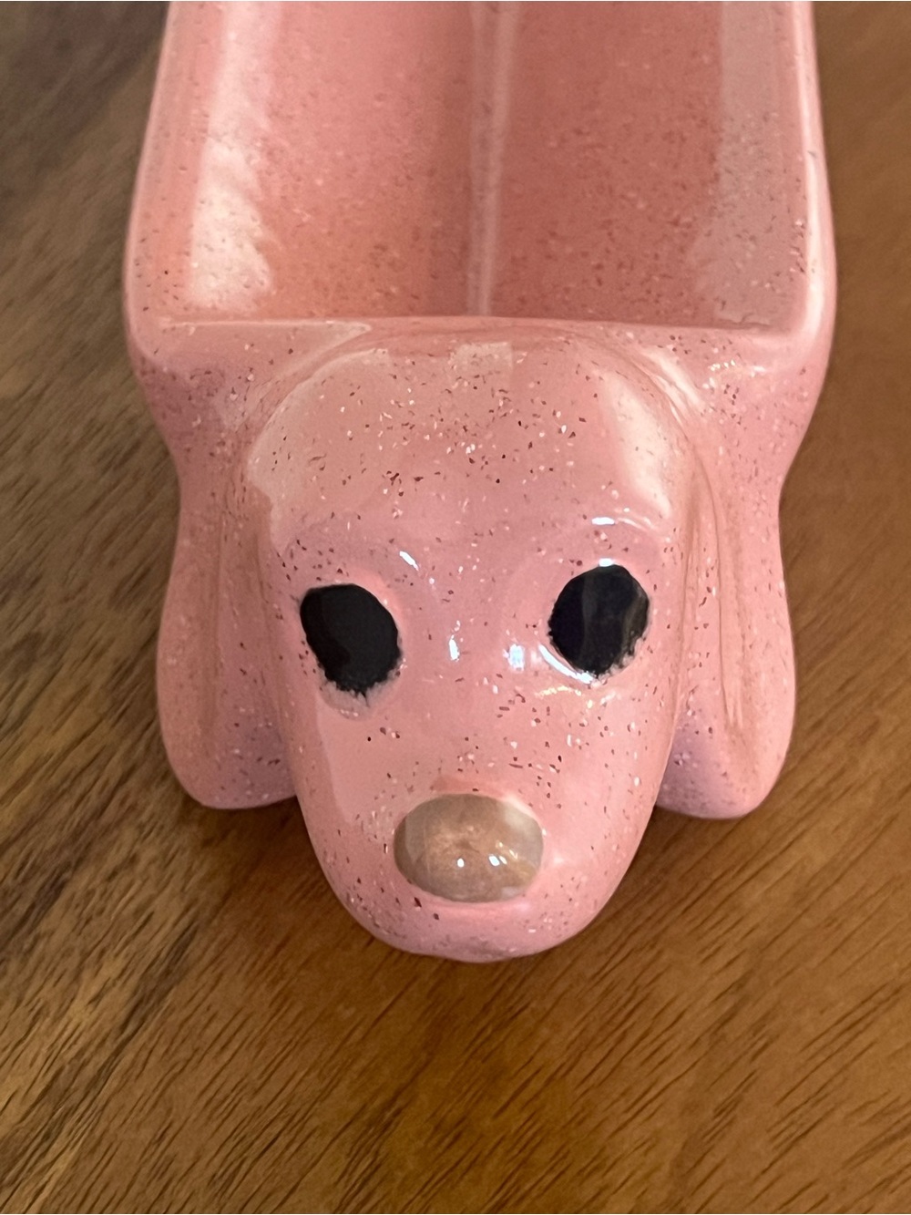 Vintage MCM Pink Speckled Ceramic Dachshund Trinket Dish - Picture 4 of 13